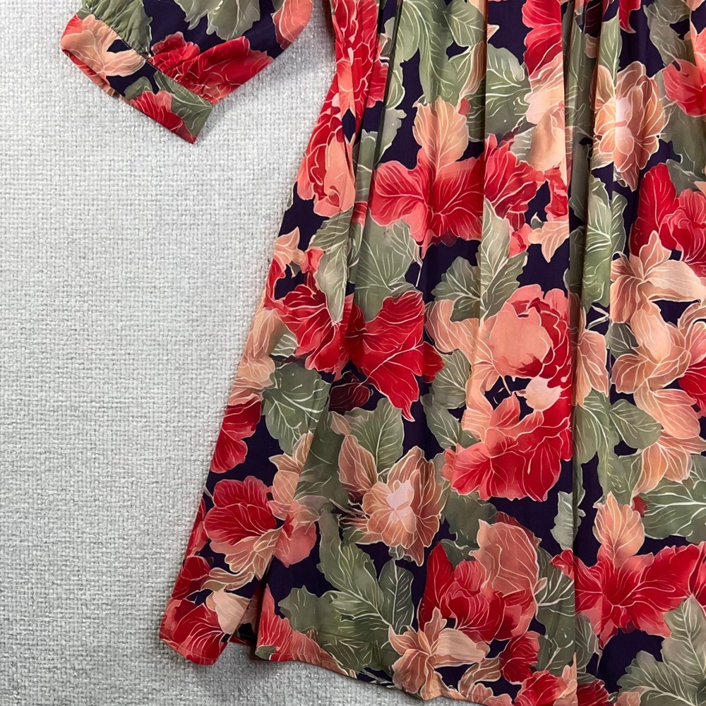 Floral Boho Midi Dress Empire Waist V-Neck 3/4 Sleeve Romantic Cottagecore M - Picture 4 of 10